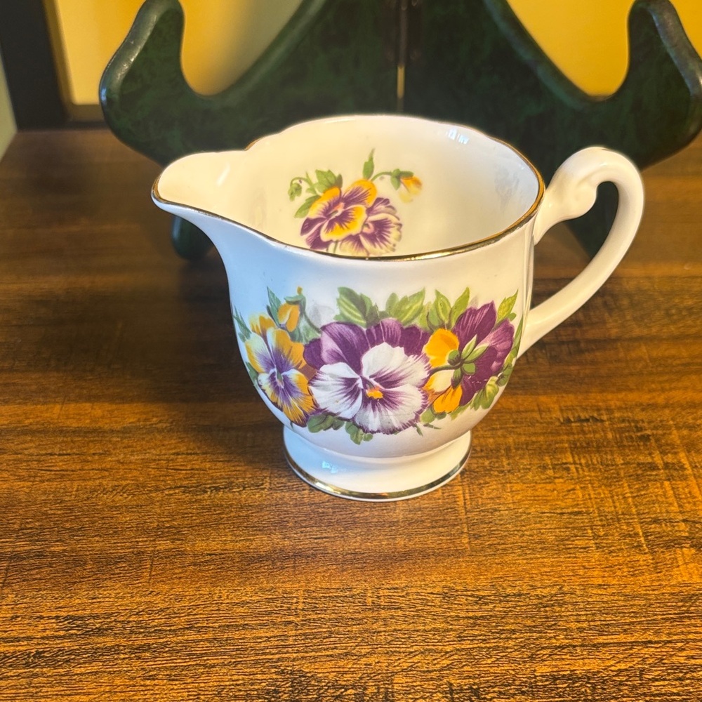 Porcelain Creamer with Purple and Yellow Floral Design